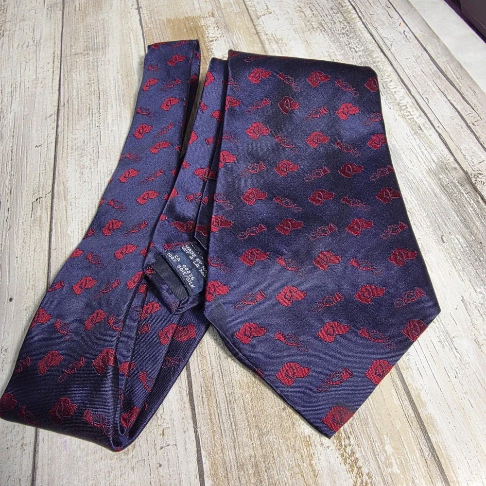 Polo Ralph Lauren Silk Tie Navy Blue Red Dog Hunting Horn Equestrian Woven Mens